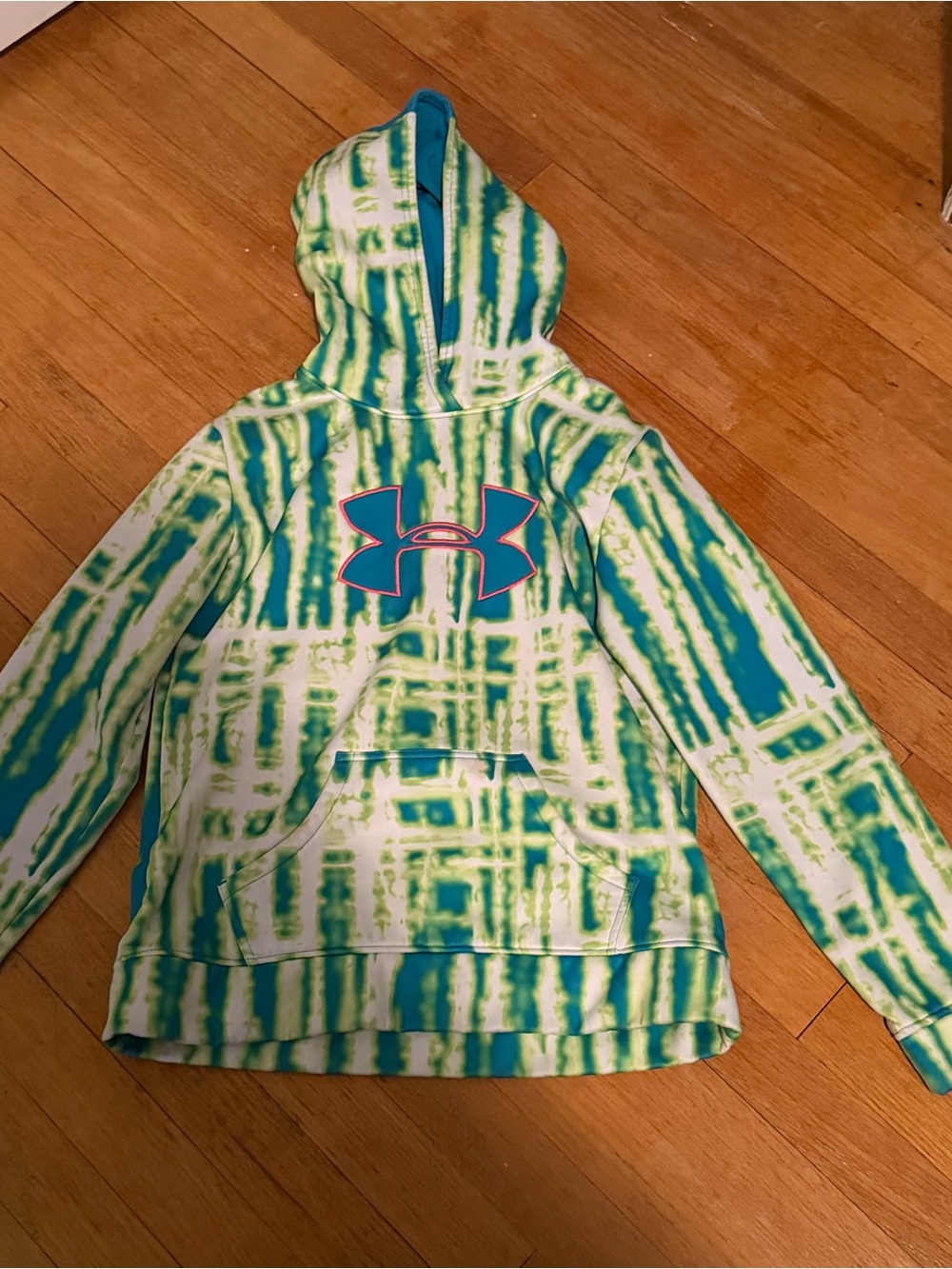 Under Armour Girls' Teal & Lime Tie-Dye Hooded Pullover